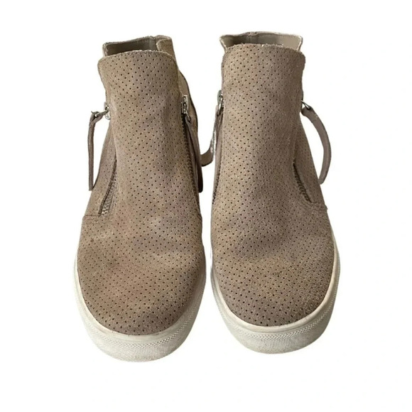 Steve Madden, Caliber Perforated Suede Wedge Sneaker, Tan, Beige, White - Picture 2 of 11